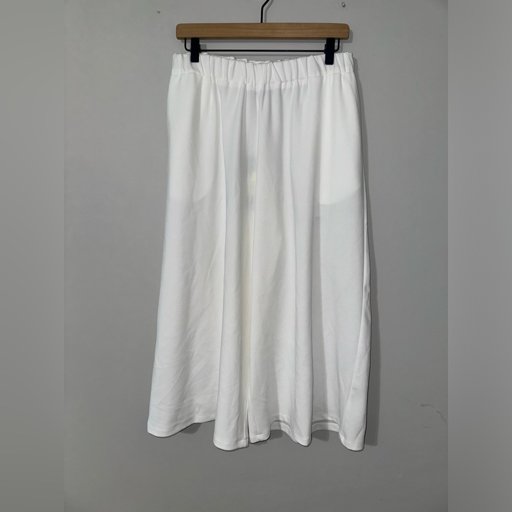 Alpha Studio Crepe Cropped White Wide Leg Pants Pull On NWT Size‎ 48 (US XXL)